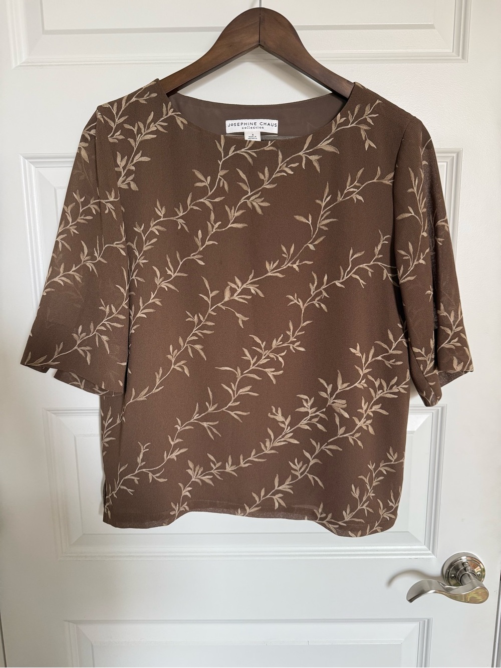 Josephine Chaus Brown Leaf Print Lined Blouse Size 8